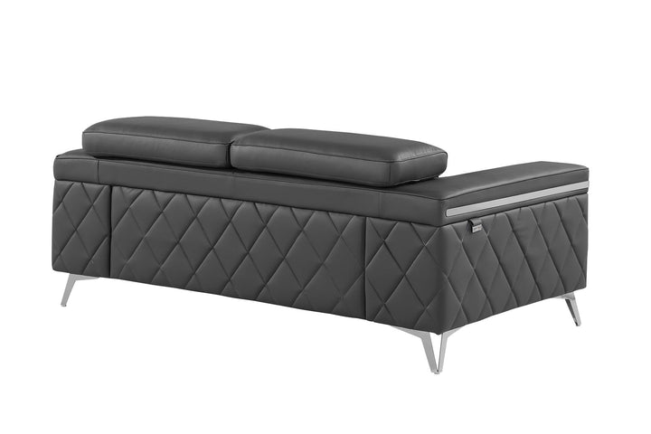 DivanItalia 1140 Loveseat with Adjustable Headrest in Top-Grain Italian Leather - Dark Gray
