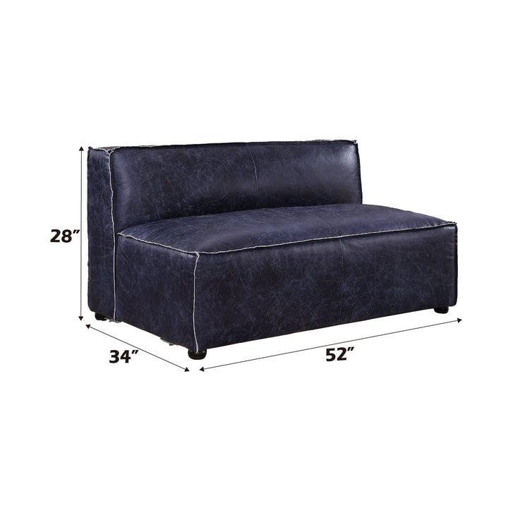 Birdie - Modular Armless Loveseat - Vintage Blue Top Grain Leather