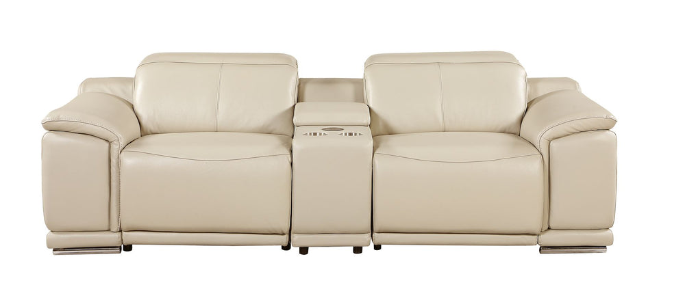 DivanItalia 9762 3-Piece Modular Power Reclining Console Loveseat with 2 Power Recliners in Top Grain Italian Leather - Beige