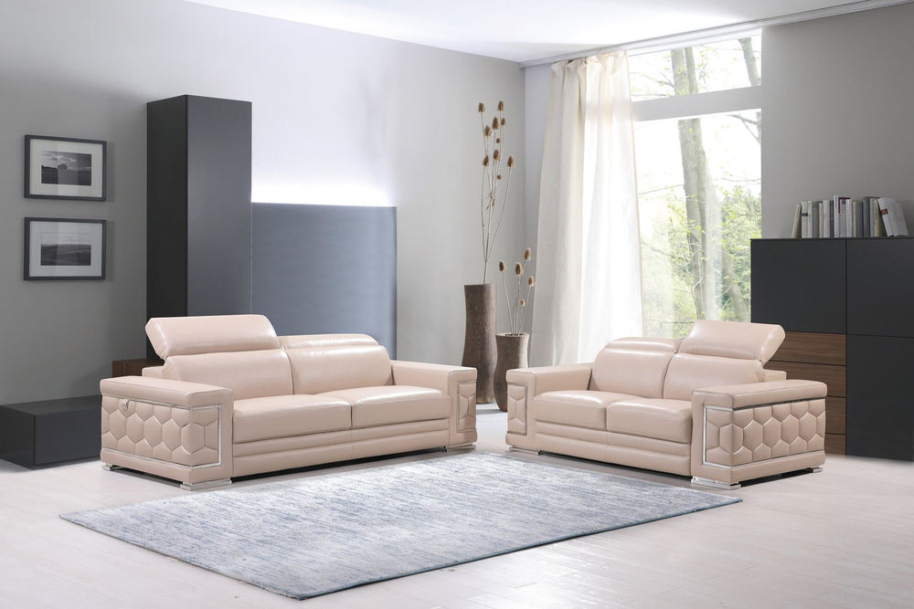 DivanItalia 692 2-Piece Sofa Set with Adjustable Headrest in Top-Grain Italian Leather - Beige