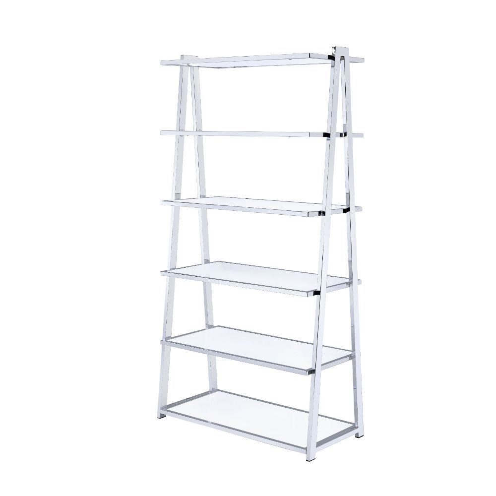 Coleen - Bookshelf - White High Gloss & Chrome