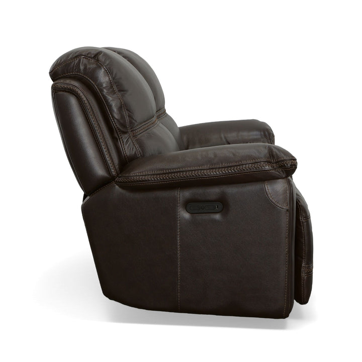 Fenwick Leather Power Reclining Loveseat with Power Headrests in Dark Chocolate