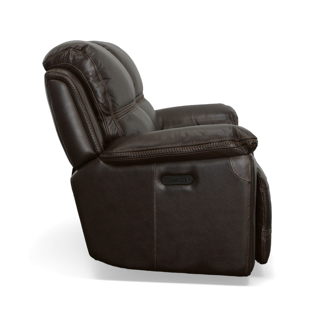 Fenwick Leather Power Reclining Loveseat with Power Headrests in Dark Chocolate