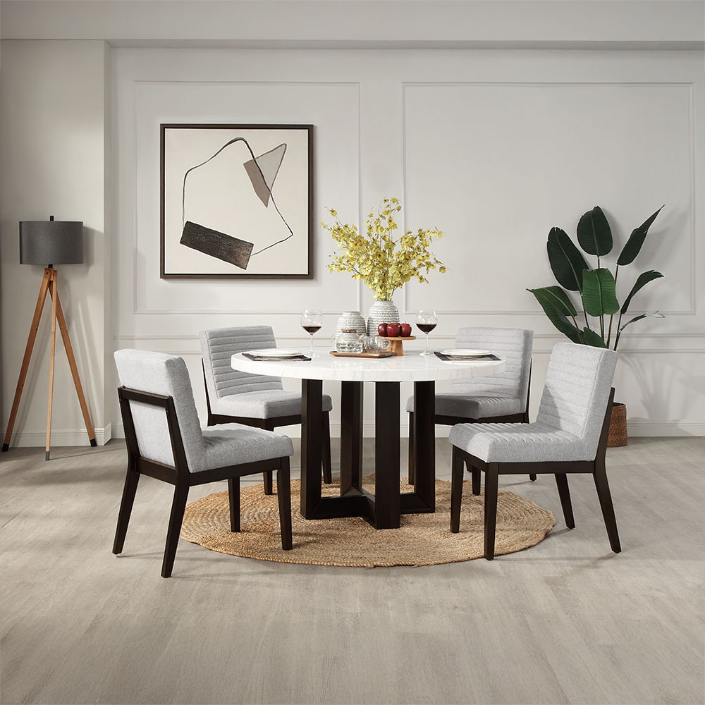 Edwyn - Round Dining Table - White Natural Marble Top & Espresso
