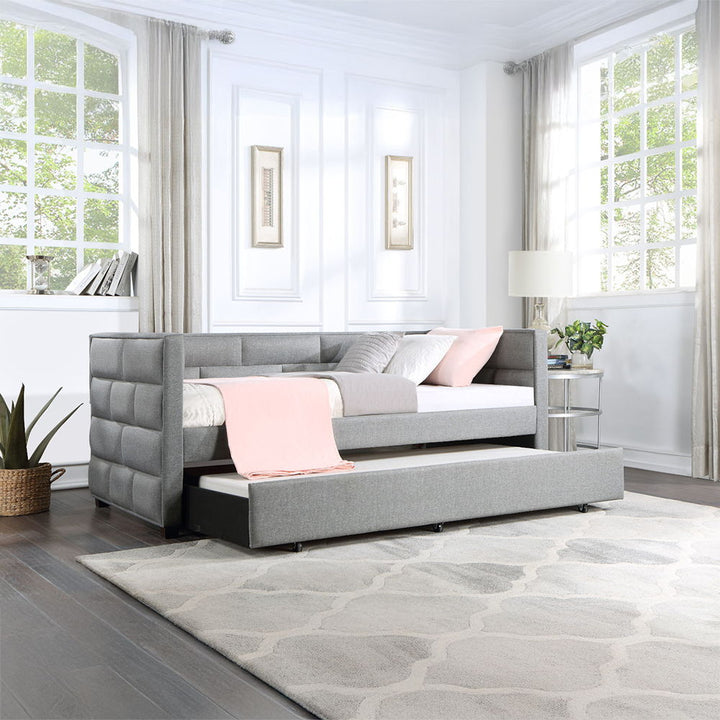 Ebbo - Twin Daybed With Trundle - Gray Fabric