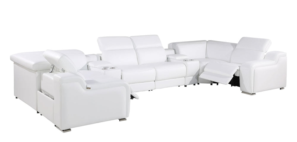 DivanItalia 1116 8-Piece U-Shaped Sectional Sofa in Top Grain Italian Leather with 2 Power Recliners & Power Headrests – with Console - White