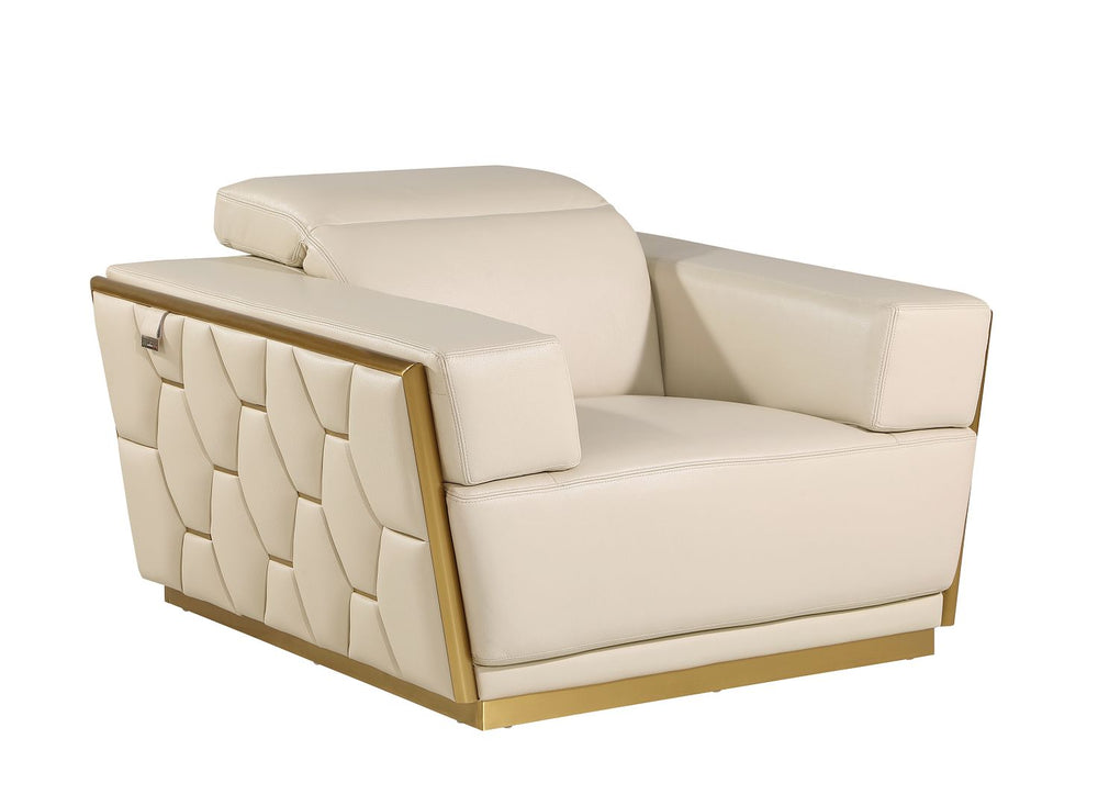 DivanItalia 1111 3-Piece Sofa Set with Adjustable Headrest in Top-Grain Italian Leather - Cream