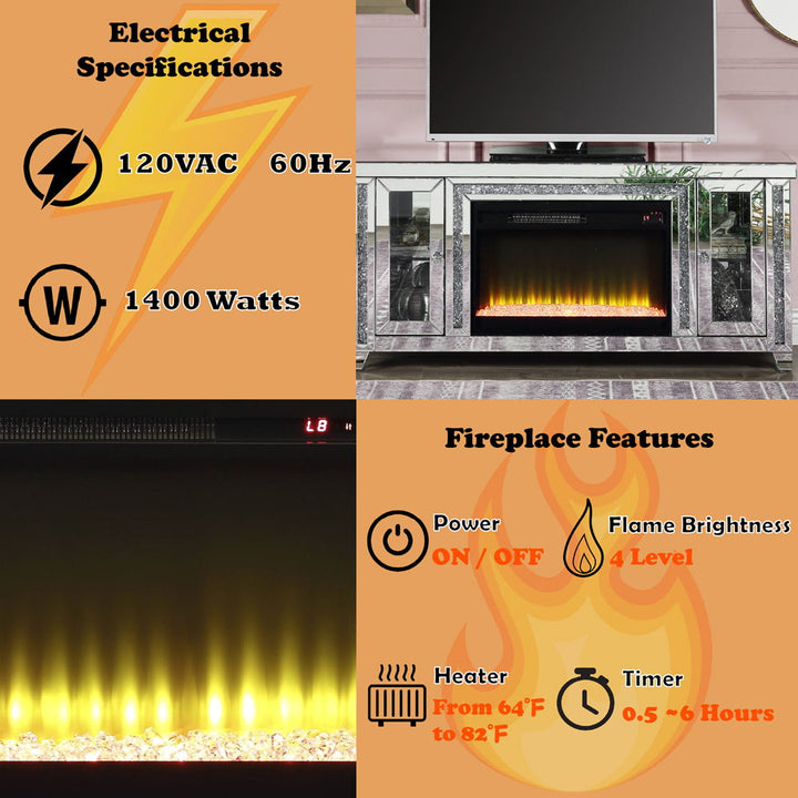 Noralie - TV Stand With Fireplace & LED - Mirrored & Faux Diamonds