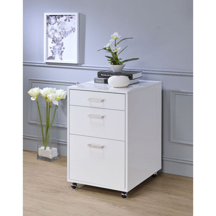 Coleen - File Cabinet - White High Gloss & Chrome