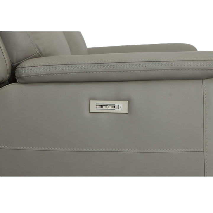 Sawyer Leather Pwr Recl Loveseat w/ Console, Pwr Hdrsts, Lumbar in Grey