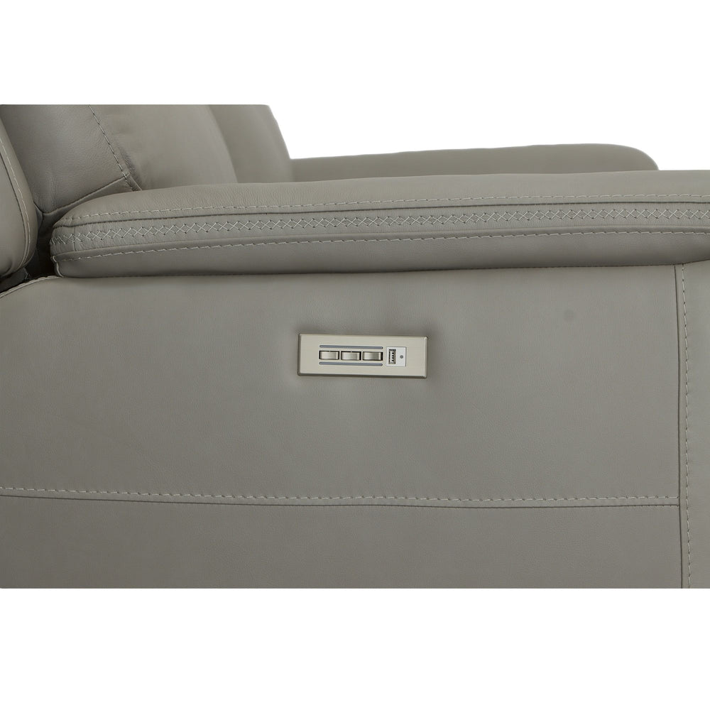 Sawyer Leather Pwr Recl Loveseat w/ Console, Pwr Hdrsts, Lumbar in Grey