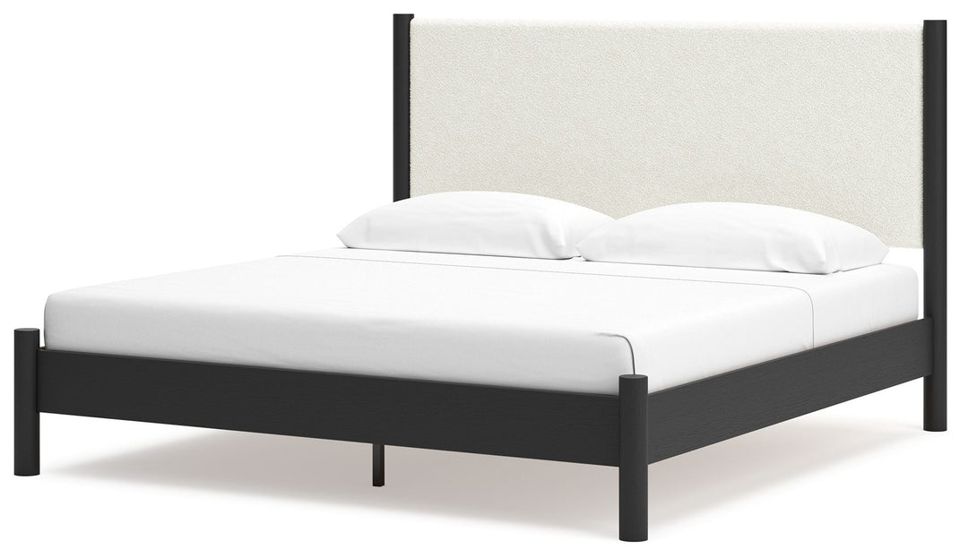Cadmori - King Upholstered Panel Bed - Black / White by Ashley Furniture product image