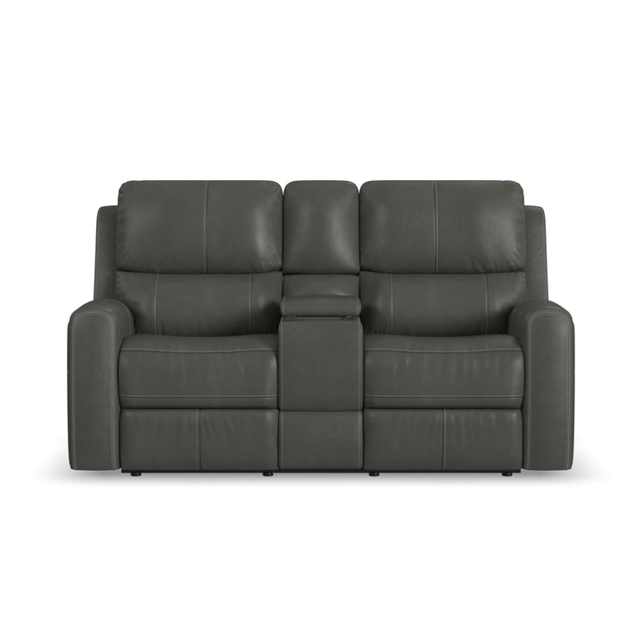 Linden Leather Power Reclining Loveseat with Console &amp; Power Headrests &amp; Lumbar in Charcoal