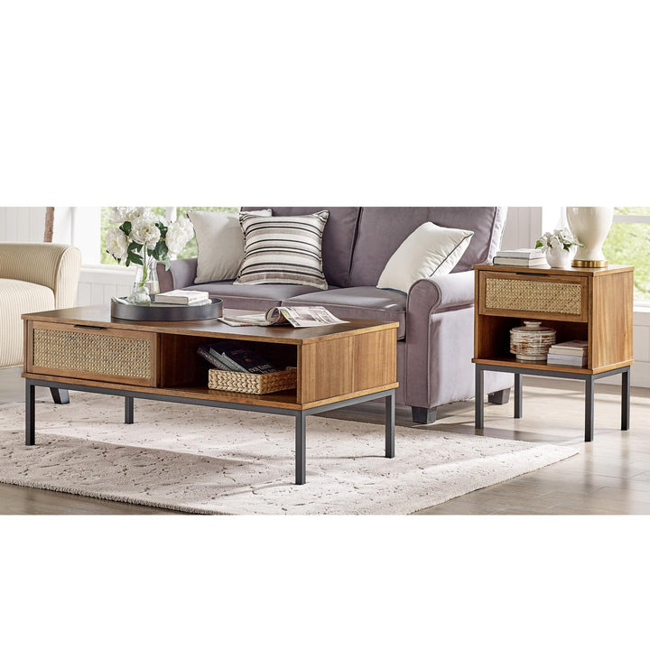Caine Rattan Nightstand/Side Table - Brown - view 2