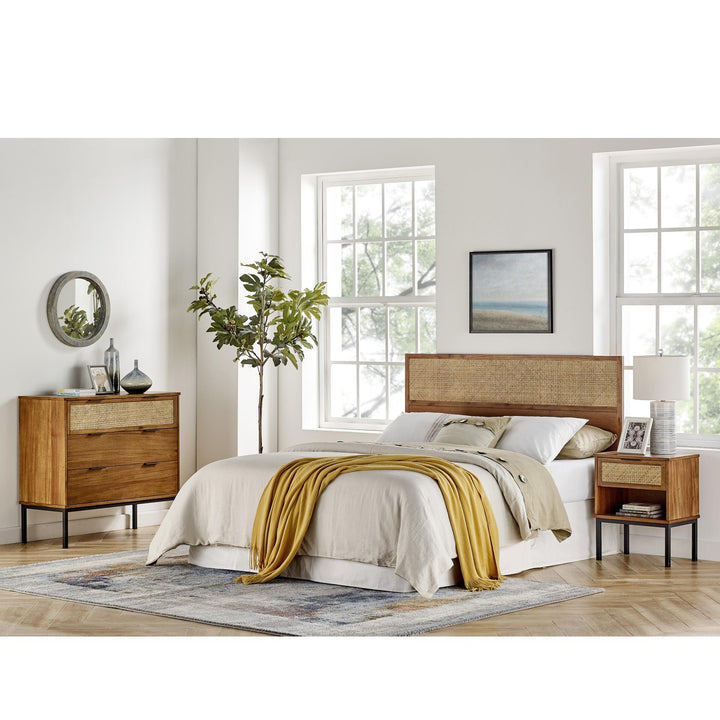 Caine Rattan Nightstand/Side Table - Brown - view 4