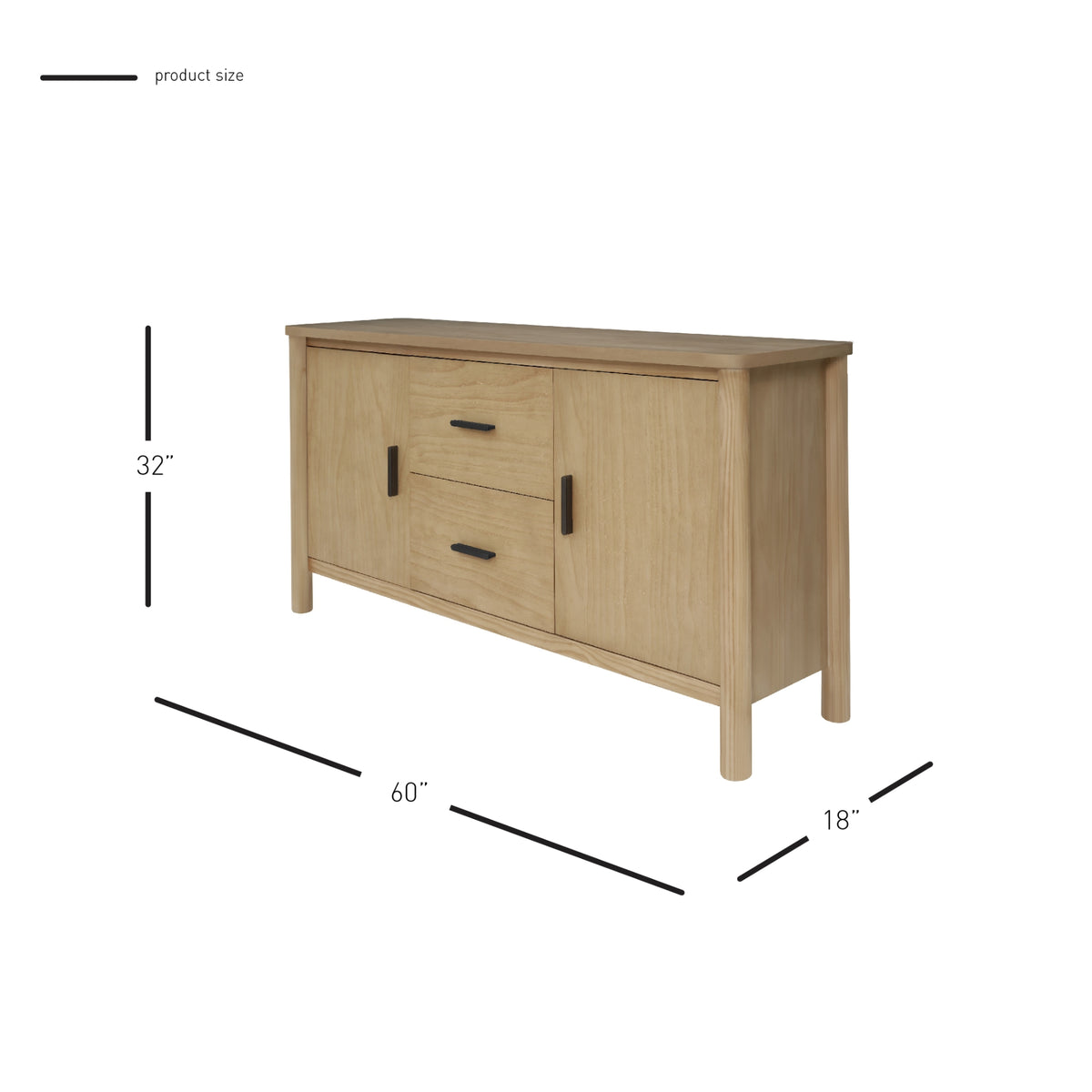 Bloomfield Sideboard 2 Drawers + 2 Doors - Natural Pine - view 2