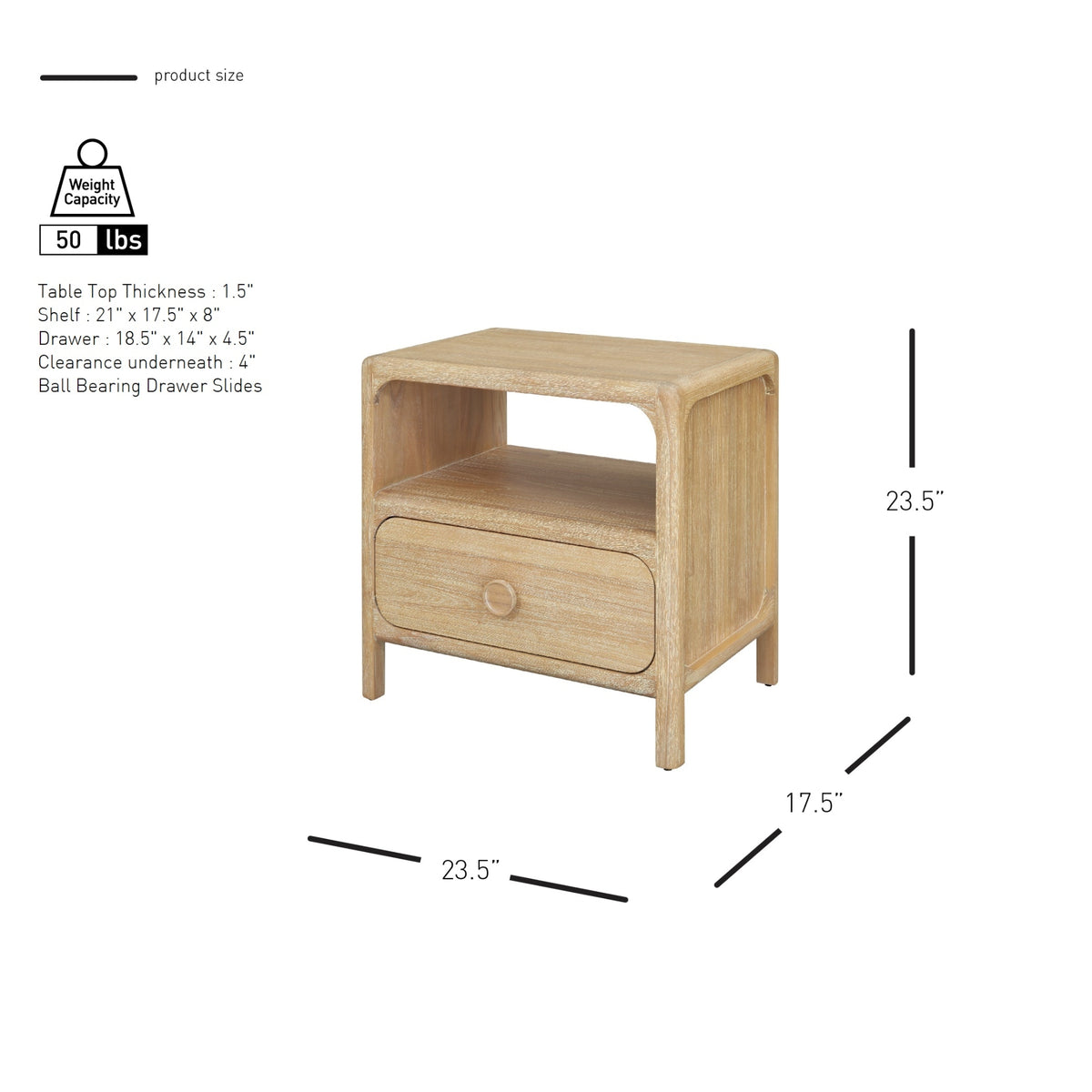 Hansville Nightstand/Side Table - Natural Whitewash - view 2