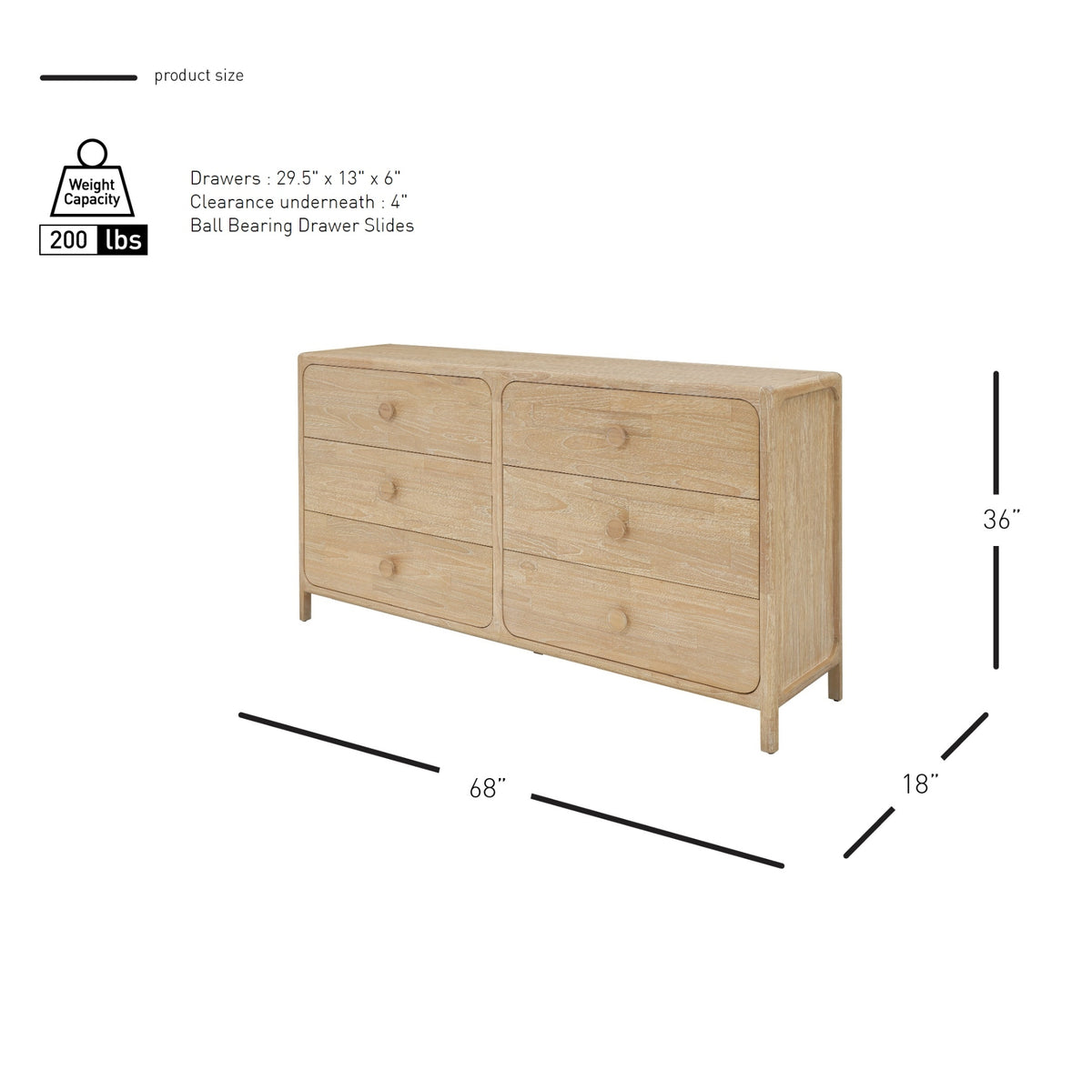Hansville Dresser 6 Drawers - Natural Whitewash