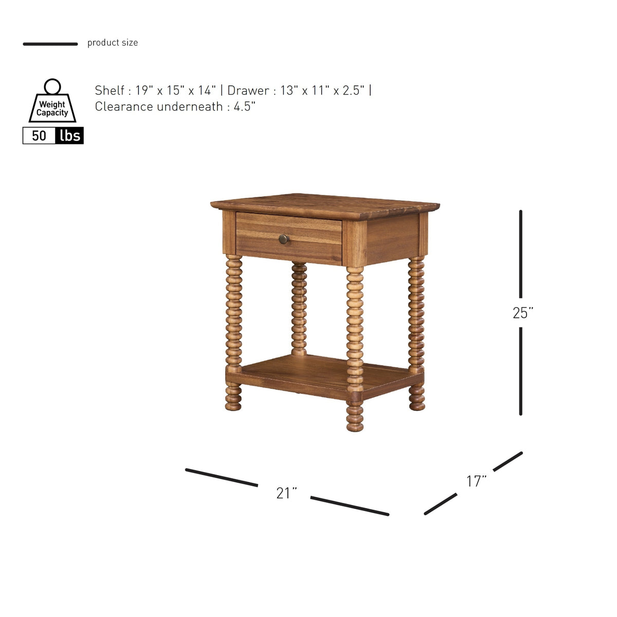 Azella Nightstand/Side Table - Brushed Brown - view 2