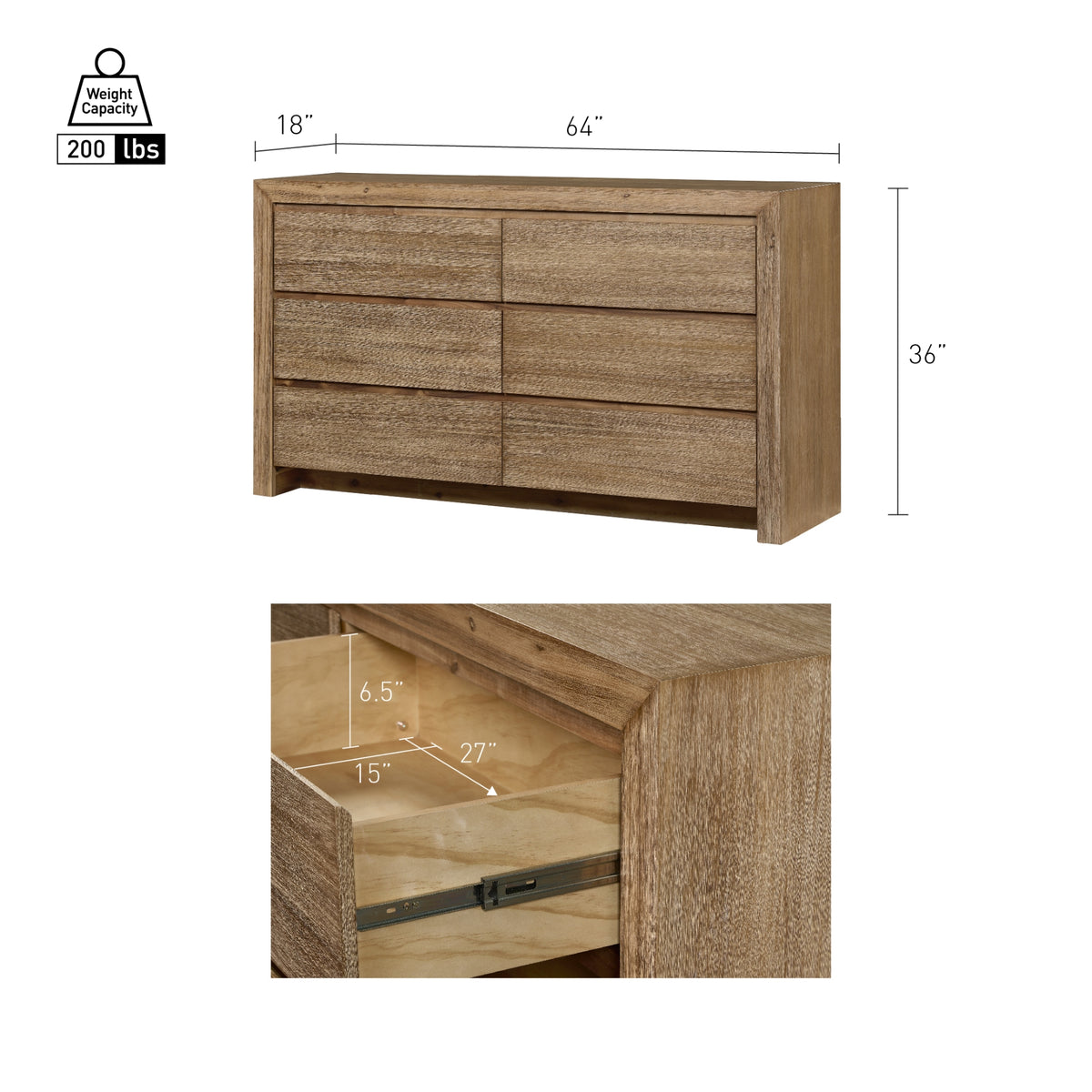 Zerano Dresser 6 Drawers - Brushed Smoke - view 2