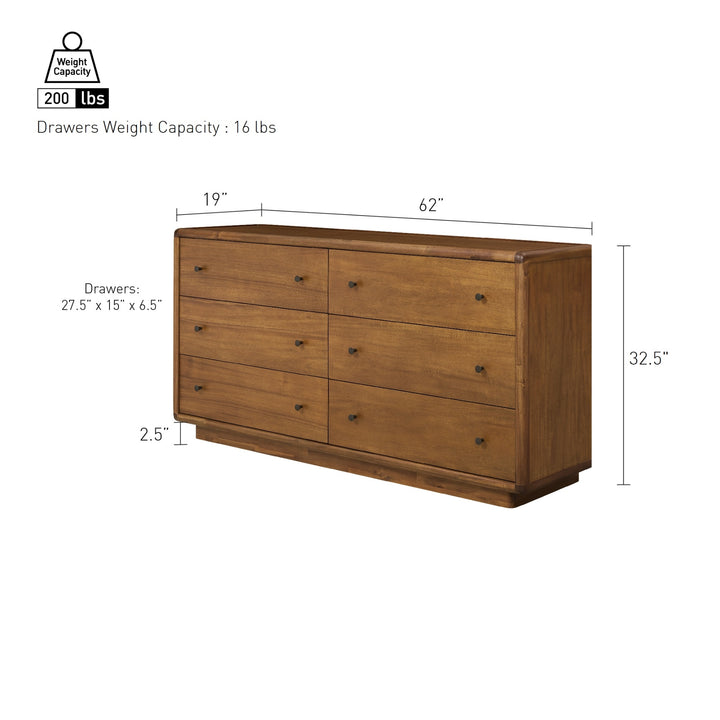 Rosette Dresser 6 Drawers - Hazelnut Brown - view 2