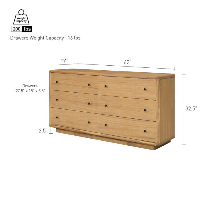 Rosette Dresser 6 Drawers - Light Natural - view 2