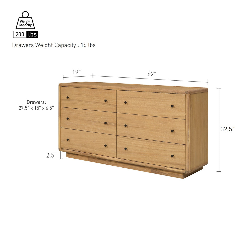 Rosette Dresser 6 Drawers - Light Natural - view 2