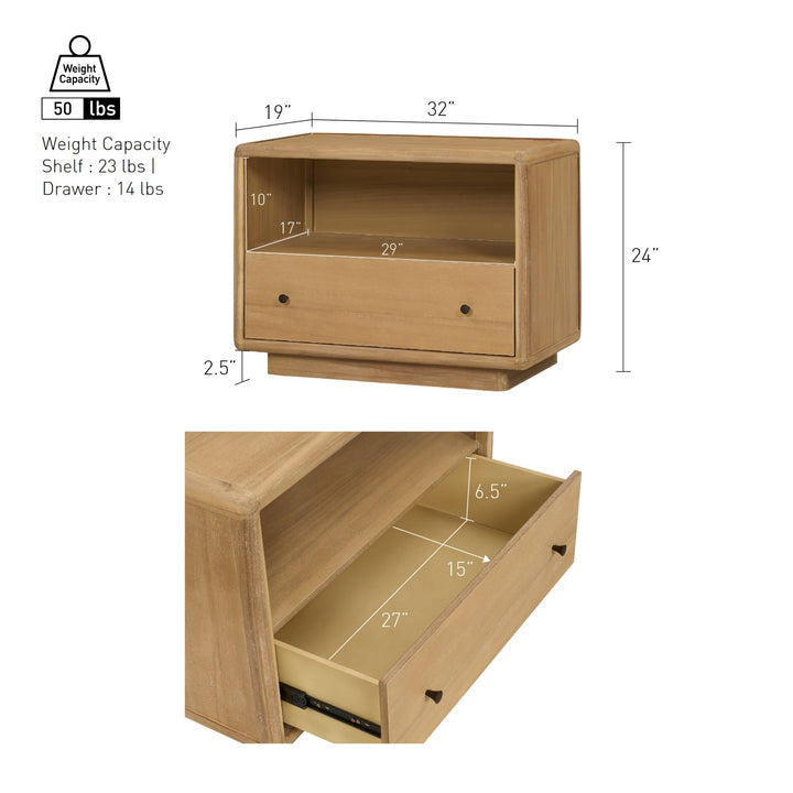 Rosette 32" Nightstand/Side Table - Light Natural - view 2