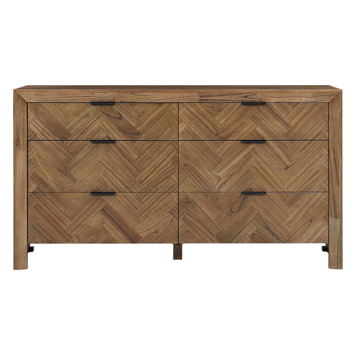 Kingston Herringbone Dresser 6 Drawers - Hazelnut Brown - view 5