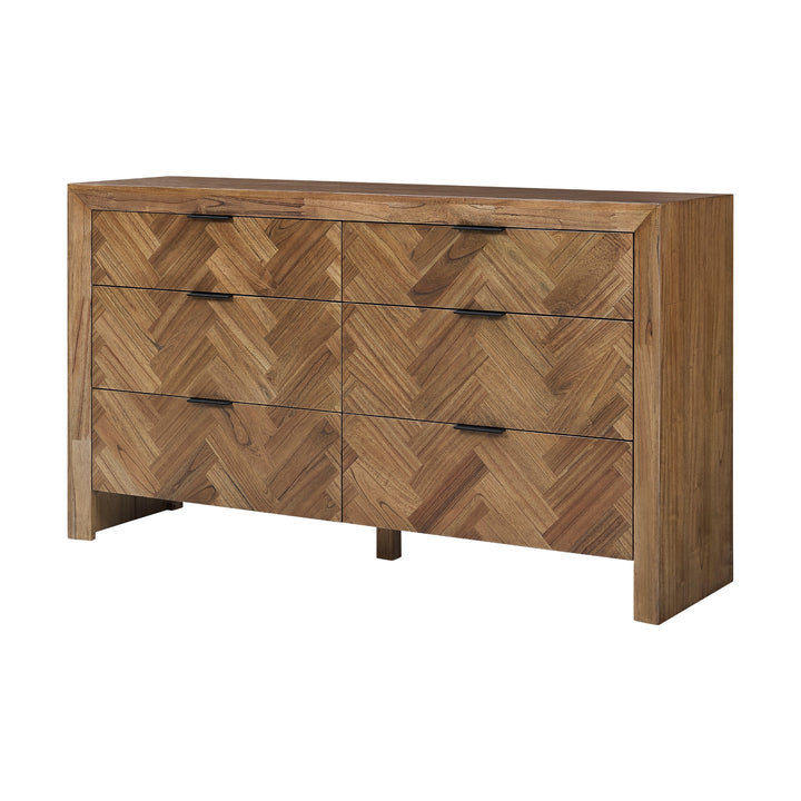 Kingston Herringbone Dresser 6 Drawers - Hazelnut Brown