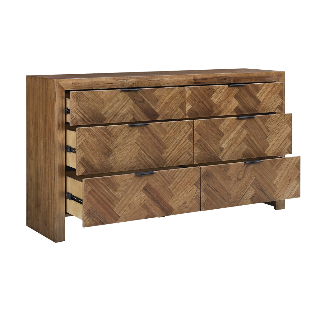 Kingston Herringbone Dresser 6 Drawers - Hazelnut Brown - view 9