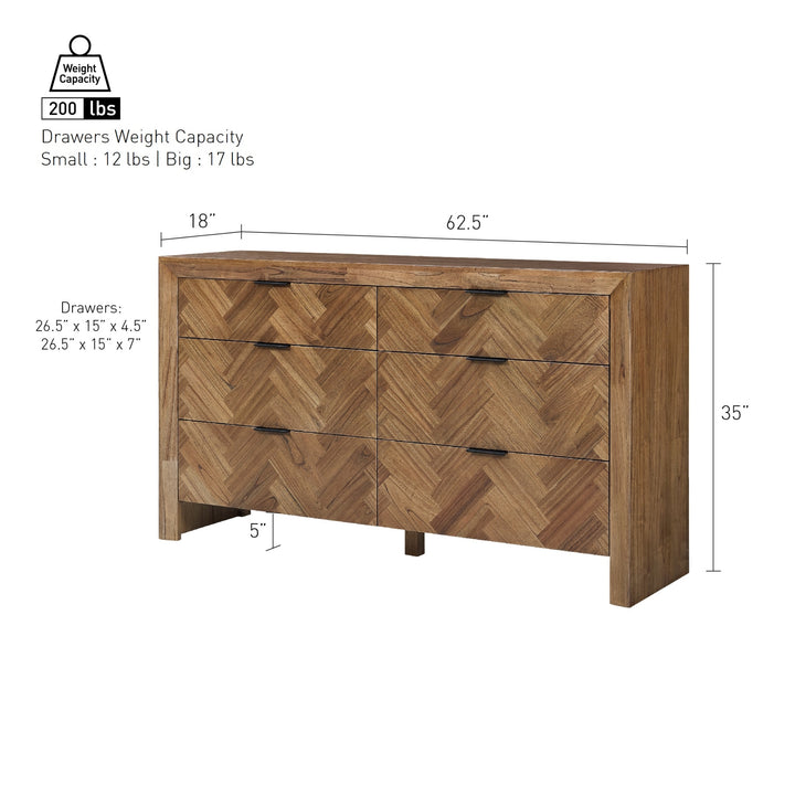 Kingston Herringbone Dresser 6 Drawers - Hazelnut Brown - view 2