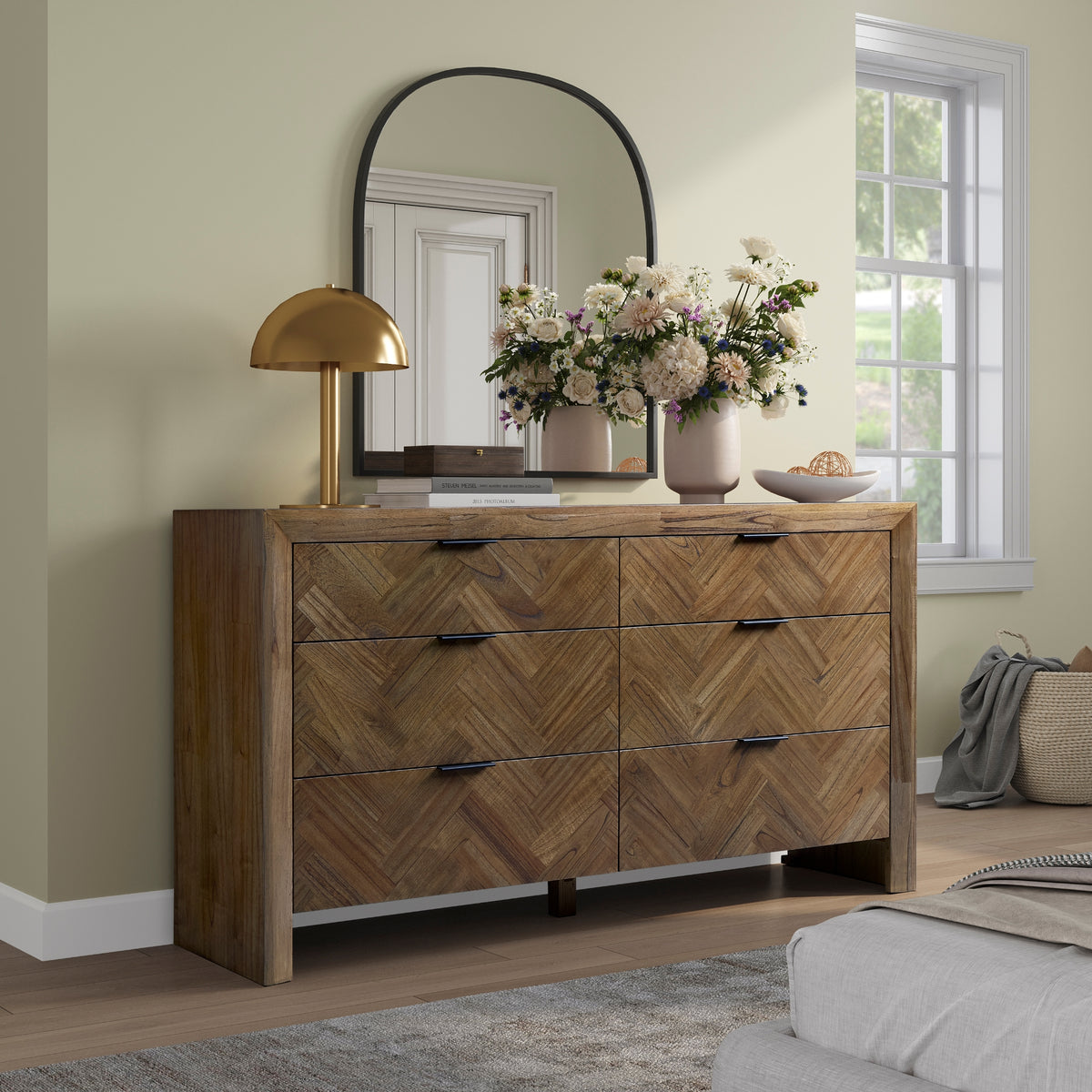 Kingston Herringbone Dresser 6 Drawers - Hazelnut Brown - view 3