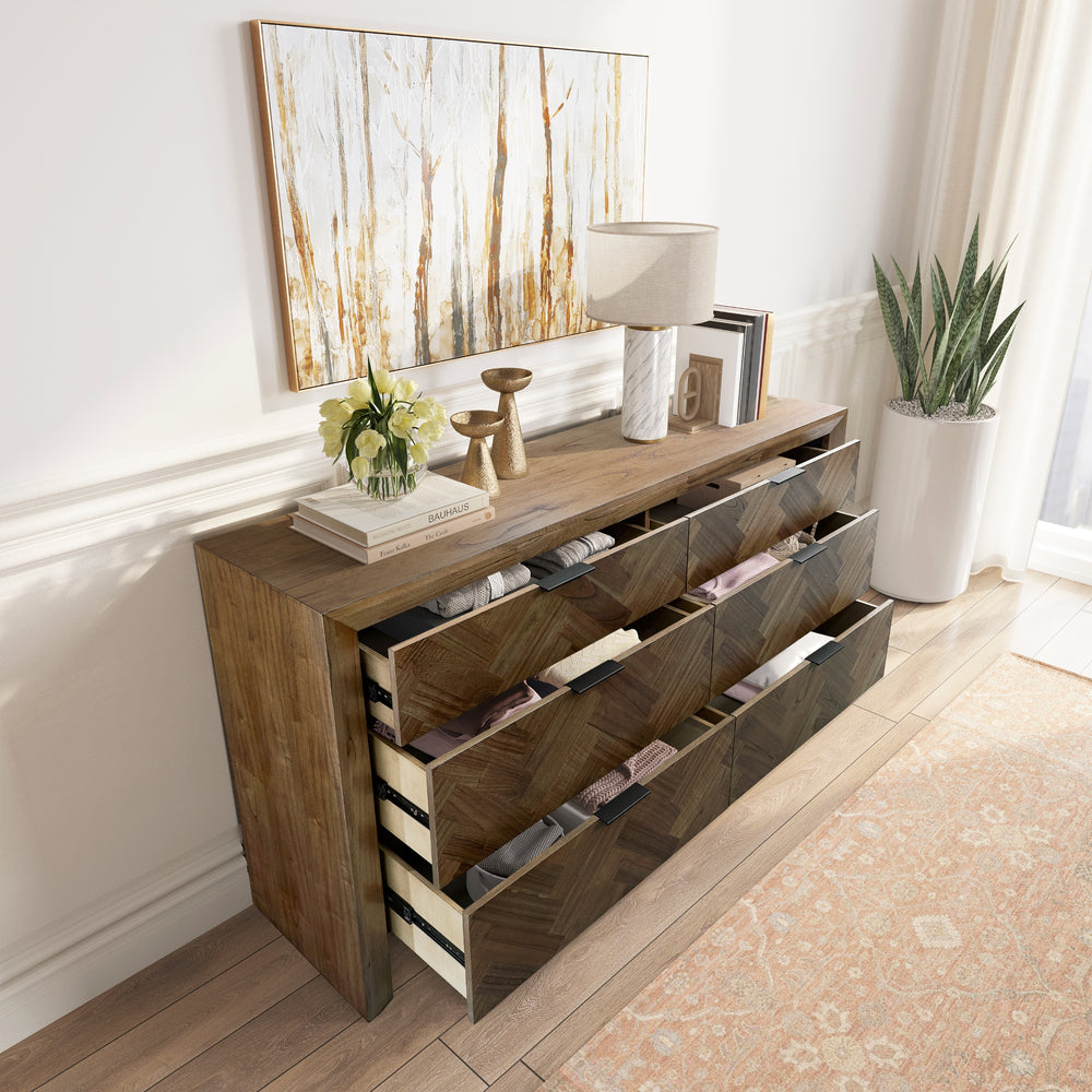 Kingston Herringbone Dresser 6 Drawers - Hazelnut Brown - view 4