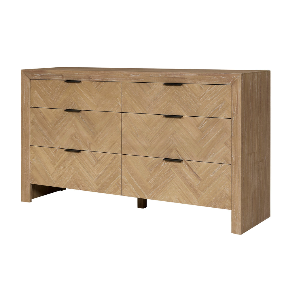 Kingston Herringbone Dresser 6 Drawers - Light Natural