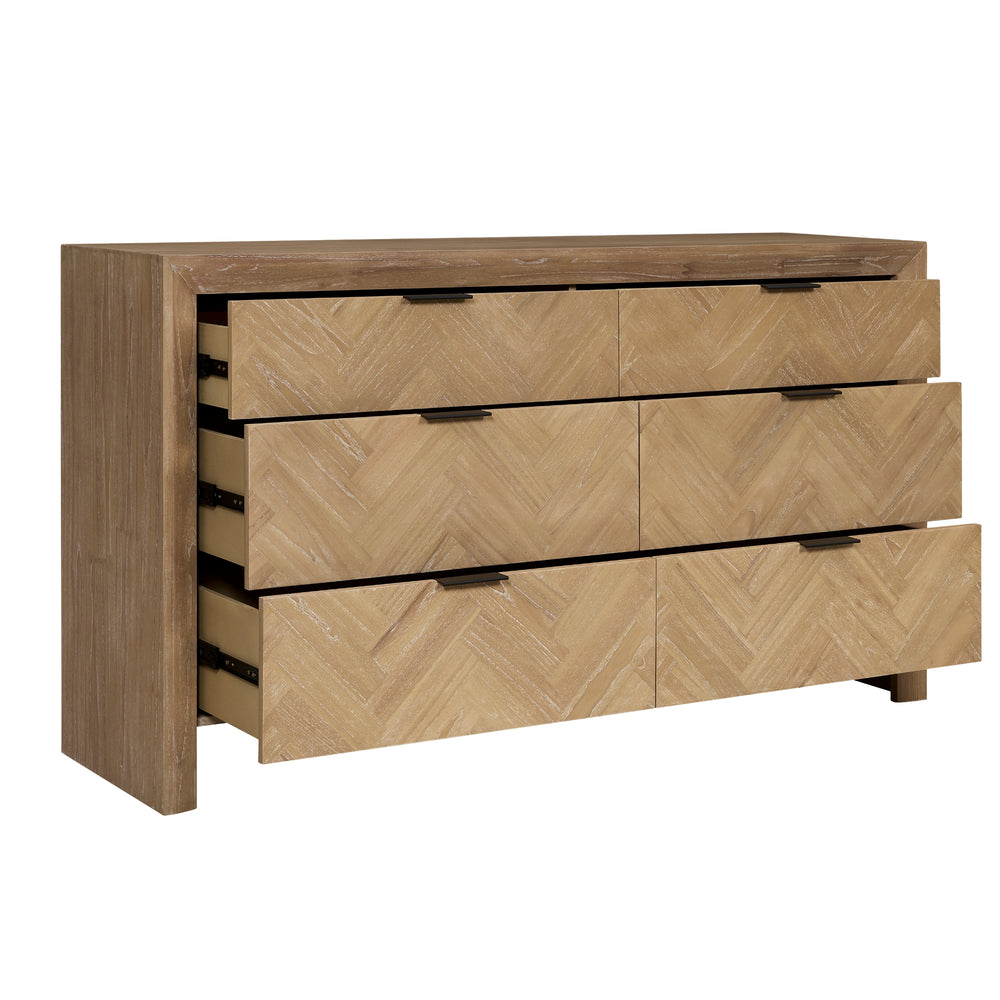 Kingston Herringbone Dresser 6 Drawers - Light Natural - view 9