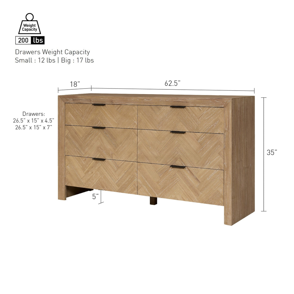 Kingston Herringbone Dresser 6 Drawers - Light Natural - view 2