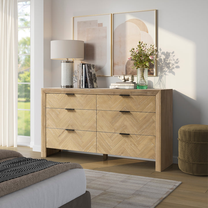 Kingston Herringbone Dresser 6 Drawers - Light Natural - view 3