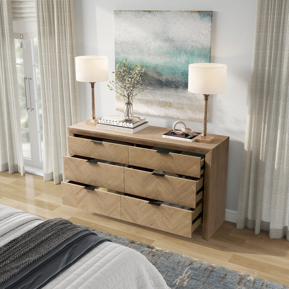 Kingston Herringbone Dresser 6 Drawers - Light Natural - view 4