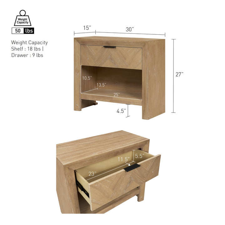 Kingston Herringbone 30" Nightstand/Side Table - Light Natural - view 2