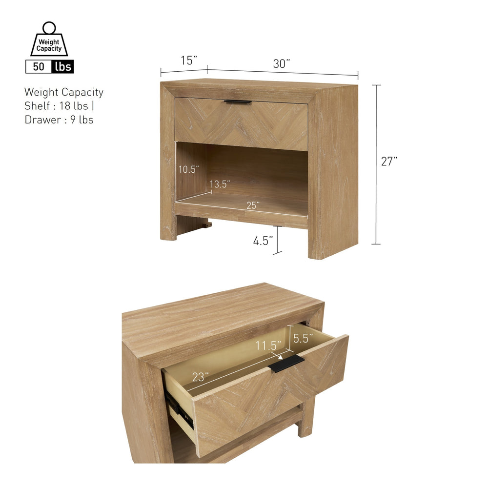 Kingston Herringbone 30" Nightstand/Side Table - Light Natural - view 2