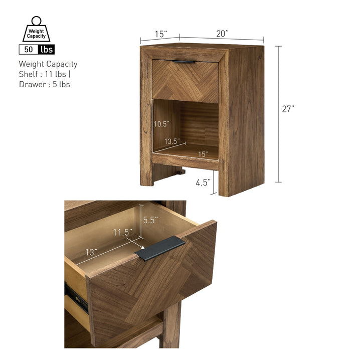 Kingston Herringbone 20" Nightstand/Side Table - Hazelnut Brown - view 2