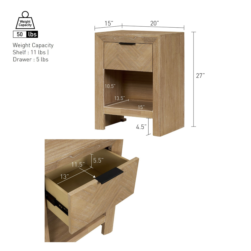 Kingston Herringbone 20" Nightstand/Side Table - Light Natural - view 2
