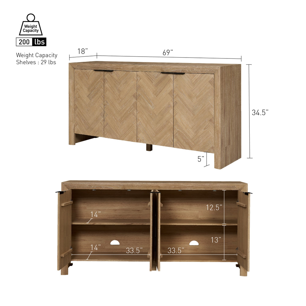 Kingston Herringbone Buffet/Sideboard 4 Doors - Light Natural - view 2