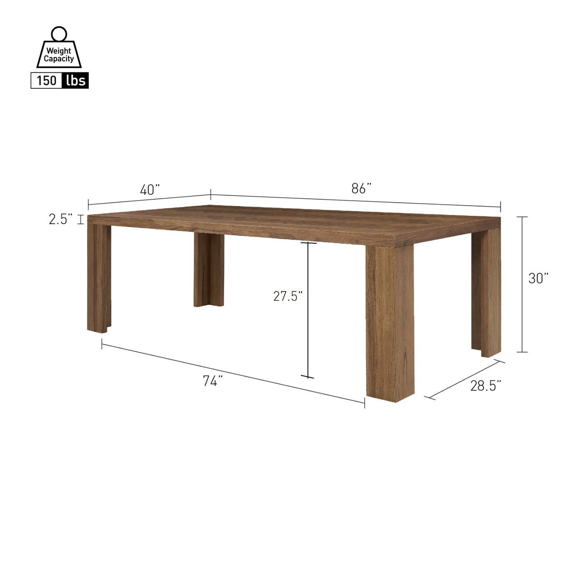 Kingston Herringbone 86" Dining Table - Hazelnut Brown - view 2