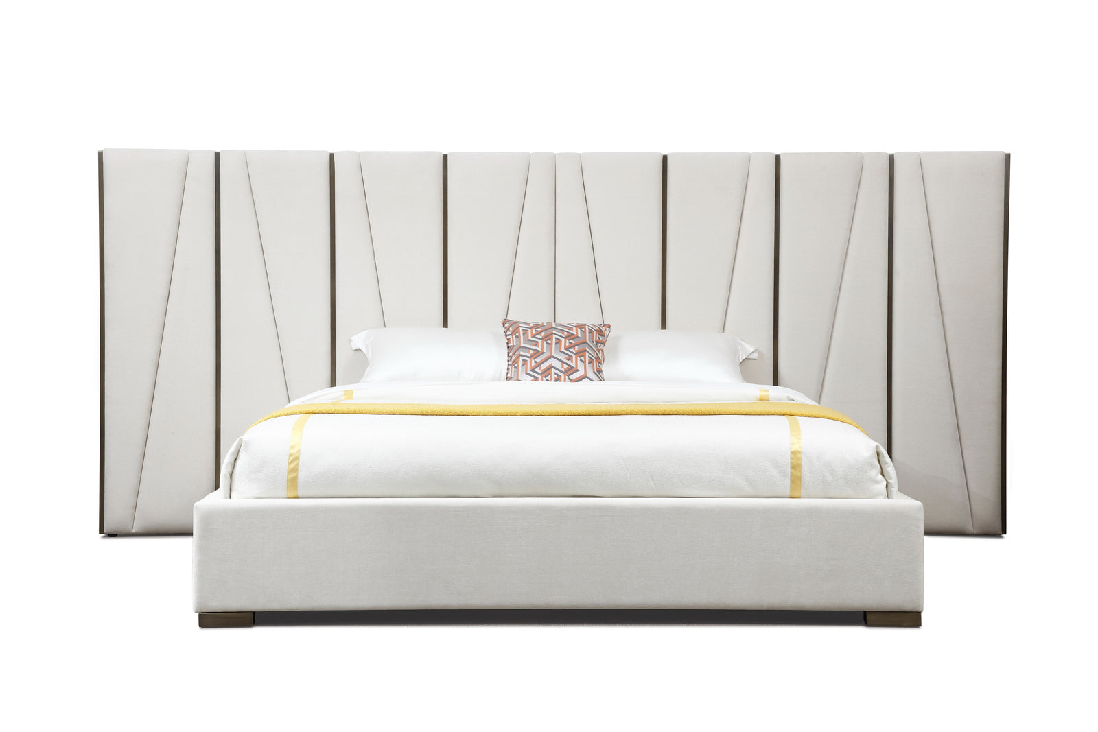 Nixa - Modern Beige Velvet  Brushed Bronze Bed-eastern