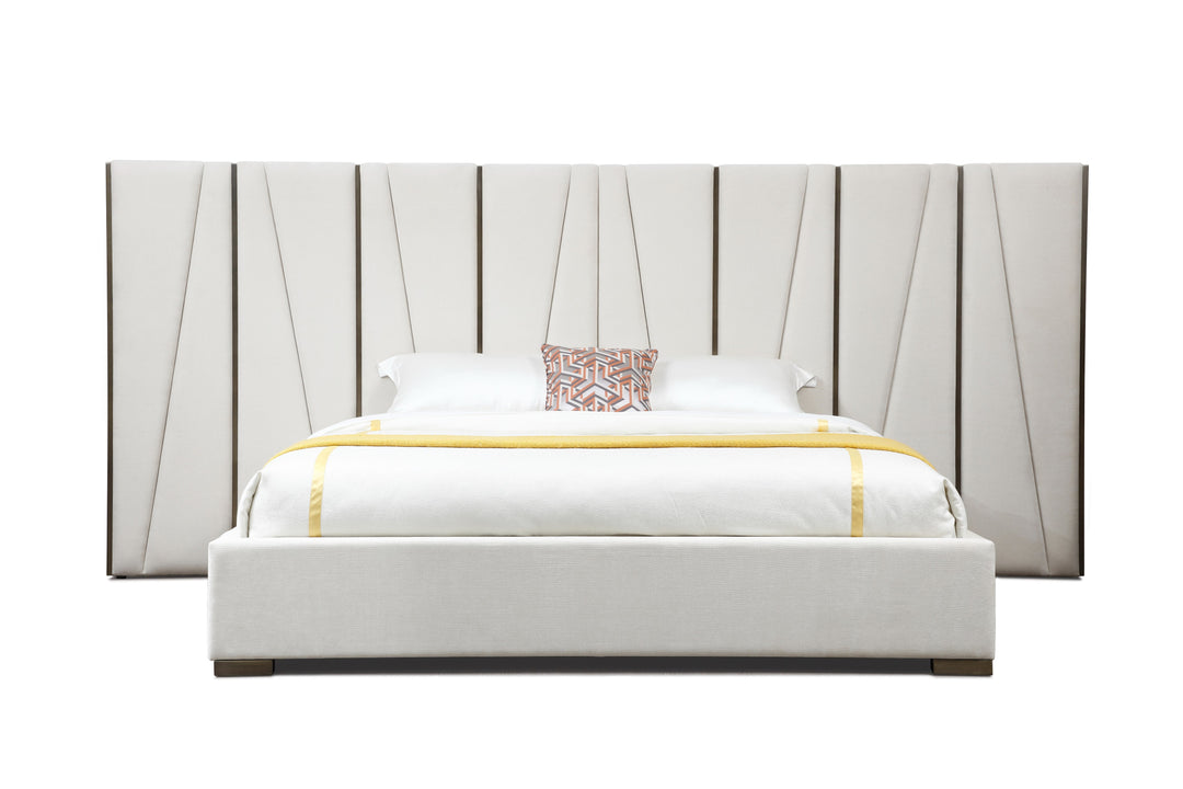 Nixa - Modern Beige Velvet + Brushed Bronze Bed-queen