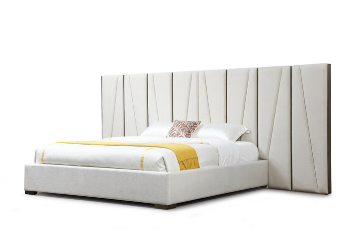 Nixa - Modern Beige Velvet + Brushed Bronze + Birch Bed + Nightstands-queen