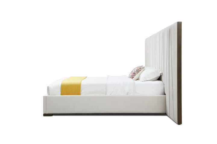Nixa - Modern Beige Velvet + Brushed Bronze + Birch Bed + Nightstands-queen