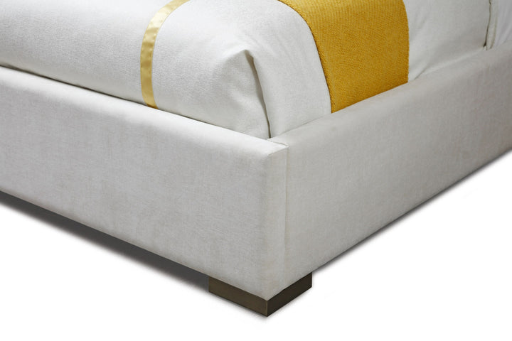 Nixa - Modern Beige Velvet + Brushed Bronze + Birch Bed + Nightstands-queen
